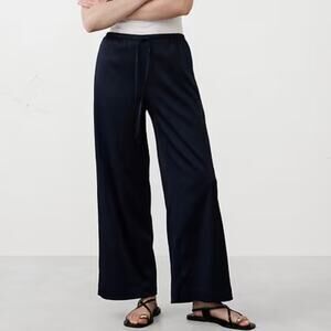 Banana Republic Factory Wide Leg Crinkled Satin Pull on Pant Navy Blue XXL